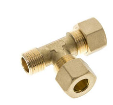 Accesorio de compresión en T en ángulo recto de latón de 12 mm y R3/8'' con rosca macho 75 bar DIN EN 1254-2