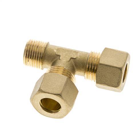 Accesorio de compresión en T en ángulo recto de latón de 12 mm y R3/8'' con rosca macho 75 bar DIN EN 1254-2