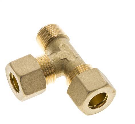 Accesorio de compresión en T en ángulo recto de latón de 12 mm y R3/8'' con rosca macho 75 bar DIN EN 1254-2