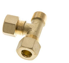 Accesorio de compresión en T en ángulo recto de latón de 12 mm y R3/8'' con rosca macho 75 bar DIN EN 1254-2