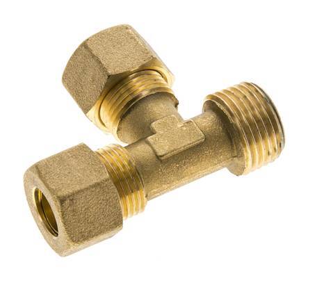 Accesorio de compresión en T en ángulo recto de latón de 12 mm y R1/2'' con rosca macho 75 bar DIN EN 1254-2
