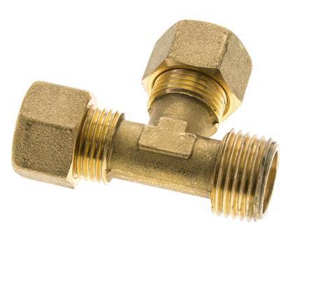 Accesorio de compresión en T en ángulo recto de latón de 12 mm y R1/2'' con rosca macho 75 bar DIN EN 1254-2