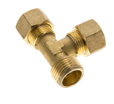 Accesorio de compresión en T en ángulo recto de latón de 12 mm y R1/2'' con rosca macho 75 bar DIN EN 1254-2