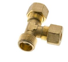 Accesorio de compresión en T en ángulo recto de latón de 12 mm y R1/2'' con rosca macho 75 bar DIN EN 1254-2