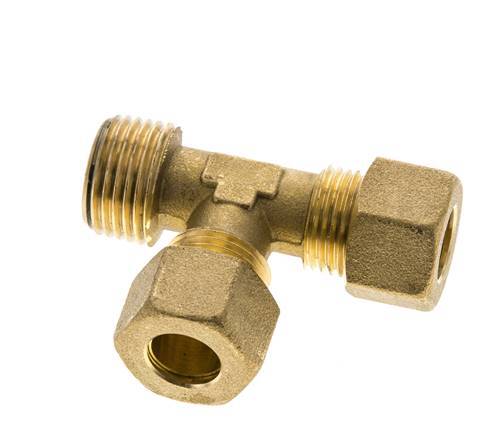 Accesorio de compresión en T en ángulo recto de latón de 12 mm y R1/2'' con rosca macho 75 bar DIN EN 1254-2
