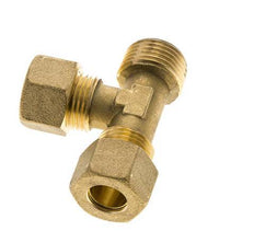 Accesorio de compresión en T en ángulo recto de latón de 12 mm y R1/2'' con rosca macho 75 bar DIN EN 1254-2