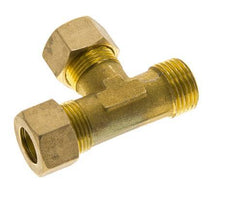 Accesorio de compresión en T en ángulo recto de latón de 14 mm y R1/2'' con rosca macho 89 bar DIN EN 1254-2