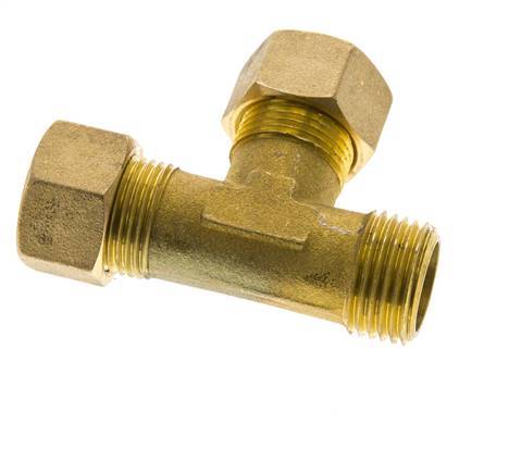 Accesorio de compresión en T en ángulo recto de latón de 14 mm y R1/2'' con rosca macho 89 bar DIN EN 1254-2