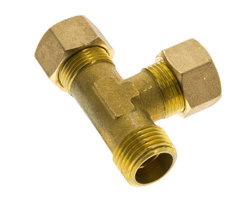 Accesorio de compresión en T en ángulo recto de latón de 14 mm y R1/2'' con rosca macho 89 bar DIN EN 1254-2