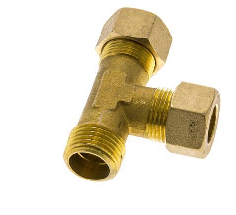 Accesorio de compresión en T en ángulo recto de latón de 14 mm y R1/2'' con rosca macho 89 bar DIN EN 1254-2
