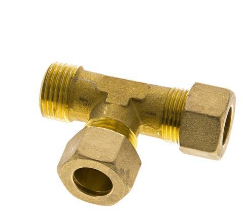 Accesorio de compresión en T en ángulo recto de latón de 14 mm y R1/2'' con rosca macho 89 bar DIN EN 1254-2