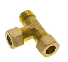 Accesorio de compresión en T en ángulo recto de latón de 14 mm y R1/2'' con rosca macho 89 bar DIN EN 1254-2