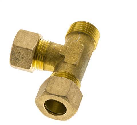 Accesorio de compresión en T en ángulo recto de latón de 14 mm y R1/2'' con rosca macho 89 bar DIN EN 1254-2