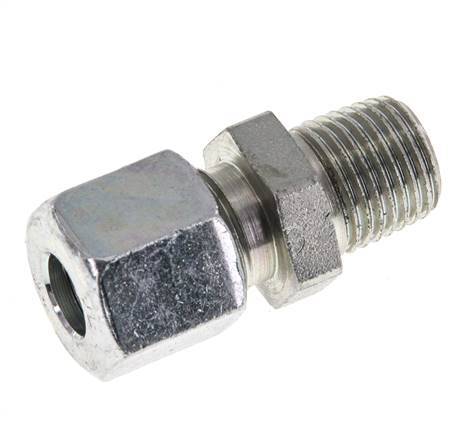 8L & R1/4'' Zink plated Steel Straight Cutting Fitting with Male Threads 315 bar ISO 8434-1 [2 Pieces]