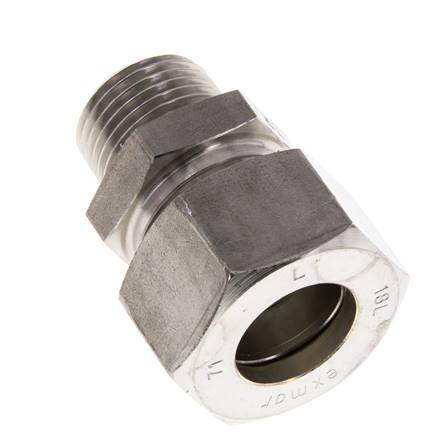 Racor de compresión recto de acero inoxidable 18L y R1/2'' con rosca macho 315 bar ISO 8434-1