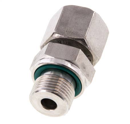 10S y G3/8'' Eslabón giratorio recto de acero inoxidable con rosca macho 630 bar FKM ajustable ISO 8434-1