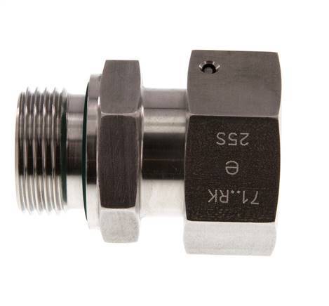 25S y G1'' Rótula recta de acero inoxidable con rosca macho 400 bar Junta tórica de FKM Cono de sellado ajustable ISO 8434-1