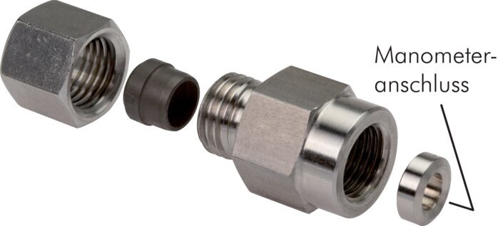 8L & G1/4'' Zink plated Steel Straight Cutting Fitting with Female Threads for Pressure Gauges 315 bar ISO 8434-1 [2 Pieces]
