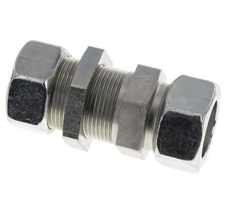 Racor recto de acero cincado 28L Pasamuros 160 bar ISO 8434-1