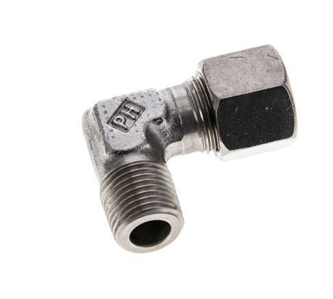 10S y M16x1,5 (con) Accesorio de corte en codo de acero inoxidable con rosca macho 630 bar ISO 8434-1