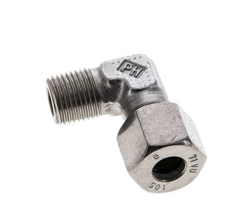 10S y M16x1,5 (con) Accesorio de corte en codo de acero inoxidable con rosca macho 630 bar ISO 8434-1