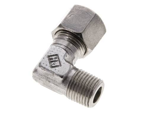 10S y M16x1,5 (con) Accesorio de corte en codo de acero inoxidable con rosca macho 630 bar ISO 8434-1