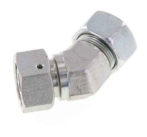 Accesorio de corte en codo de 45 grados de acero galvanizado 18L con rótula 315 bar Cono de sellado con junta tórica NBR ajustable ISO 8434-1