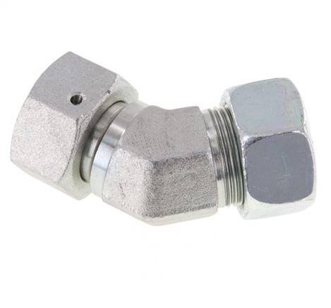Accesorio de corte en codo de 45 grados de acero galvanizado 18L con rótula 315 bar Cono de sellado con junta tórica NBR ajustable ISO 8434-1