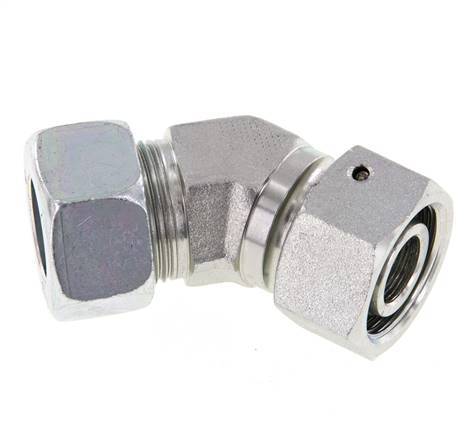 Accesorio de corte en codo de 45 grados de acero galvanizado 18L con rótula 315 bar Cono de sellado con junta tórica NBR ajustable ISO 8434-1