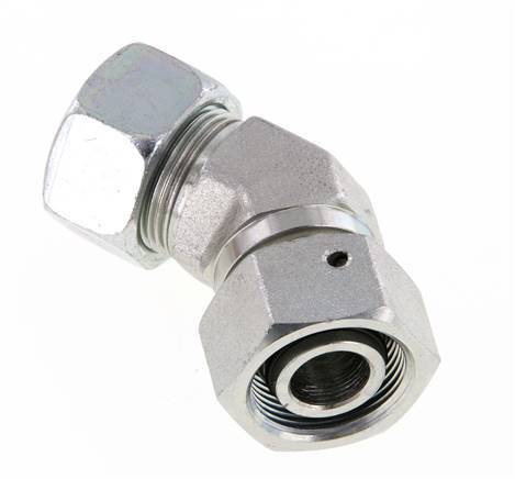 Accesorio de corte en codo de 45 grados de acero galvanizado 18L con rótula 315 bar Cono de sellado con junta tórica NBR ajustable ISO 8434-1