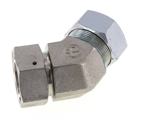 Racor de corte en codo de 45 grados de acero galvanizado 35L con rótula 160 bar Cono de cierre con junta tórica de NBR Ajustable ISO 8434-1