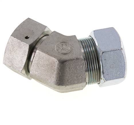 Racor de corte en codo de 45 grados de acero galvanizado 35L con rótula 160 bar Cono de cierre con junta tórica de NBR Ajustable ISO 8434-1