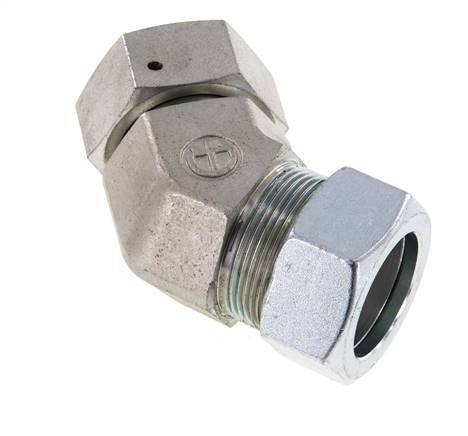 Racor de corte en codo de 45 grados de acero galvanizado 35L con rótula 160 bar Cono de cierre con junta tórica de NBR Ajustable ISO 8434-1
