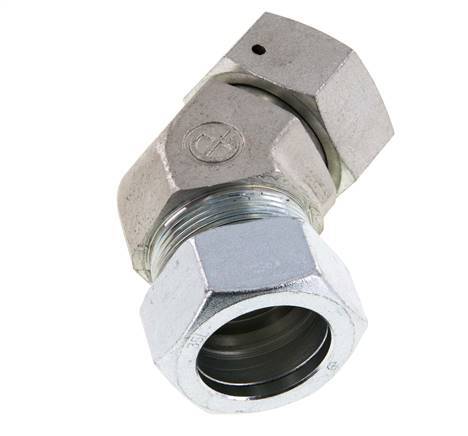 Racor de corte en codo de 45 grados de acero galvanizado 35L con rótula 160 bar Cono de cierre con junta tórica de NBR Ajustable ISO 8434-1