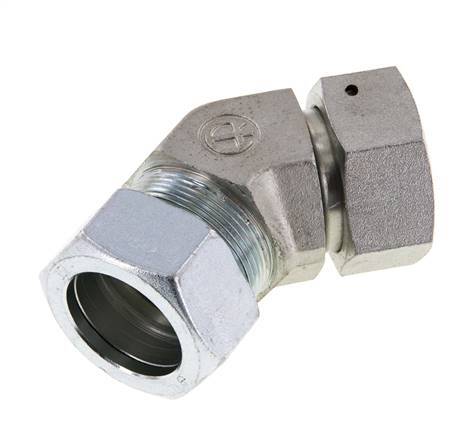 Racor de corte en codo de 45 grados de acero galvanizado 35L con rótula 160 bar Cono de cierre con junta tórica de NBR Ajustable ISO 8434-1