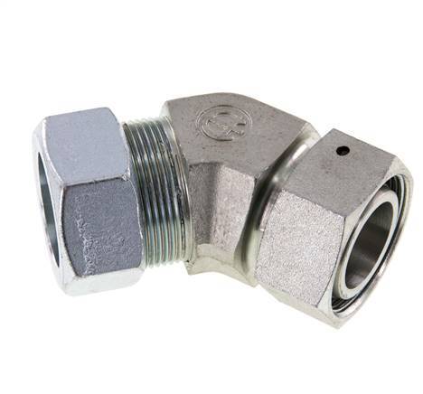 Racor de corte en codo de 45 grados de acero galvanizado 35L con rótula 160 bar Cono de cierre con junta tórica de NBR Ajustable ISO 8434-1