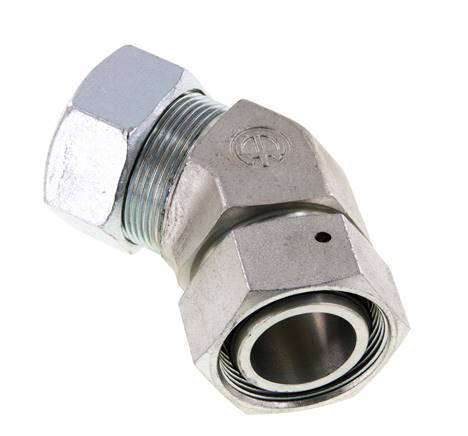 Racor de corte en codo de 45 grados de acero galvanizado 35L con rótula 160 bar Cono de cierre con junta tórica de NBR Ajustable ISO 8434-1