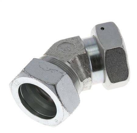 42L Codo de acero galvanizado de 45deg con rótula 160 bar NBR O-ring Cono de sellado ajustable ISO 8434-1