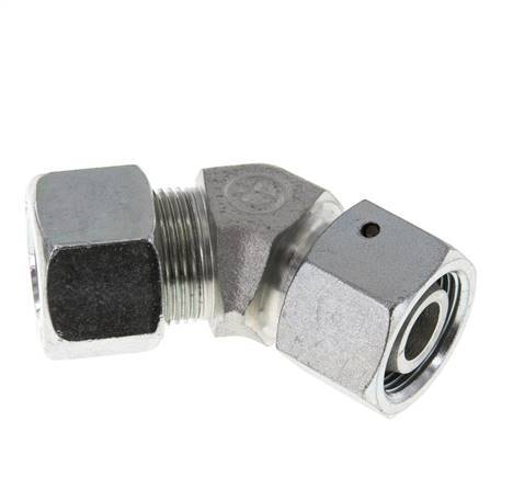 16S Codo de acero galvanizado de 45 grados con rótula de 400 bar Cono de cierre con junta tórica de NBR Ajustable ISO 8434-1