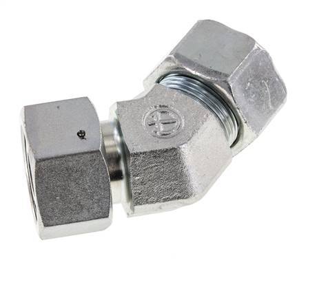 25S Codo de acero galvanizado de 45 grados con rótula de 400 bar Cono de cierre con junta tórica de NBR Ajustable ISO 8434-1