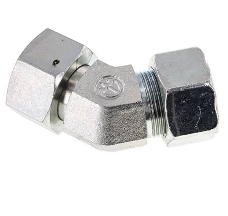 25S Codo de acero galvanizado de 45 grados con rótula de 400 bar Cono de cierre con junta tórica de NBR Ajustable ISO 8434-1