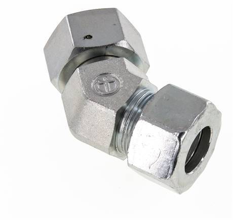 25S Codo de acero galvanizado de 45 grados con rótula de 400 bar Cono de cierre con junta tórica de NBR Ajustable ISO 8434-1