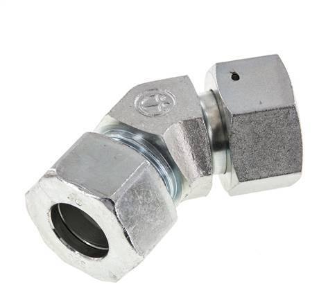 25S Codo de acero galvanizado de 45 grados con rótula de 400 bar Cono de cierre con junta tórica de NBR Ajustable ISO 8434-1