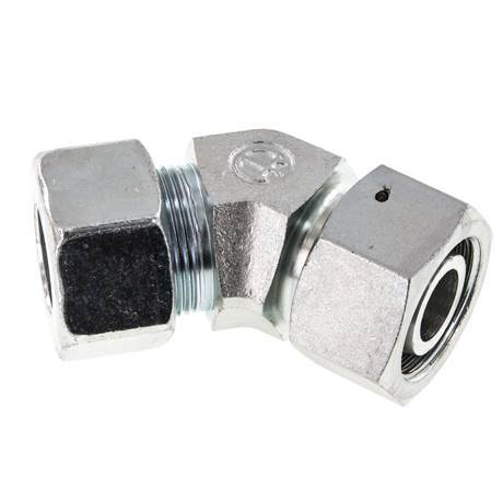 25S Codo de acero galvanizado de 45 grados con rótula de 400 bar Cono de cierre con junta tórica de NBR Ajustable ISO 8434-1