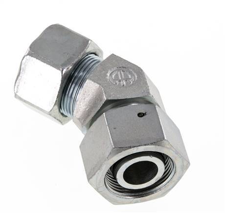 25S Codo de acero galvanizado de 45 grados con rótula de 400 bar Cono de cierre con junta tórica de NBR Ajustable ISO 8434-1