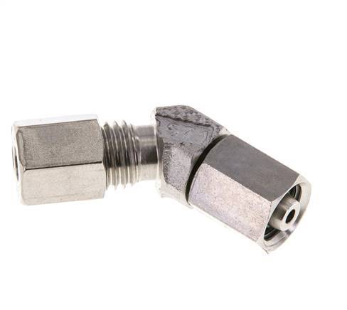 Accesorio de corte en codo de acero inoxidable de 45 grados con rótula 315 bar Cono de sellado con junta tórica de FKM ajustable ISO 8434-1