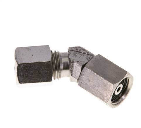 6S Codo de acero inoxidable de 45 grados con rótula de 630 bar Cono de sellado con junta tórica de FKM ajustable ISO 8434-1
