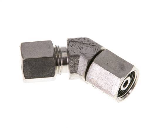 8S Codo de acero inoxidable de 45 grados con rótula de 630 bar Cono de sellado con junta tórica de FKM ajustable ISO 8434-1