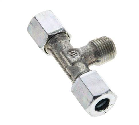 Racor de corte en T de acero galvanizado 6LL y R1/8'' con rosca macho 100 bar ISO 8434-1