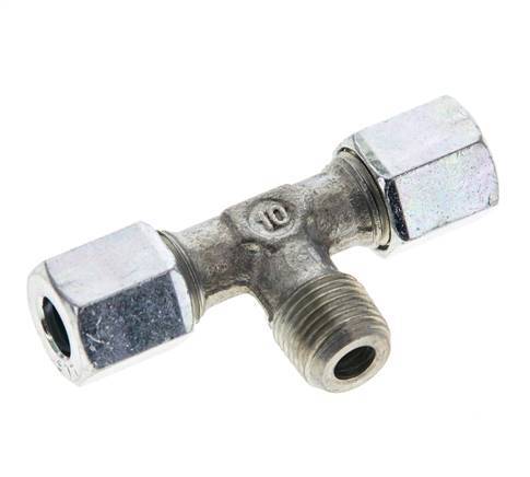 Racor de corte en T de acero galvanizado 6LL y R1/8'' con rosca macho 100 bar ISO 8434-1